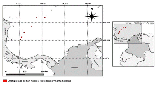 Ubicación del archipiélago en el área del Caribe insular colombiano.